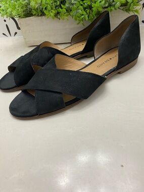 Lucky Brand Gallah Black Leather Open-Toe Crisscross D’Orsay Flat Sandals 9 M